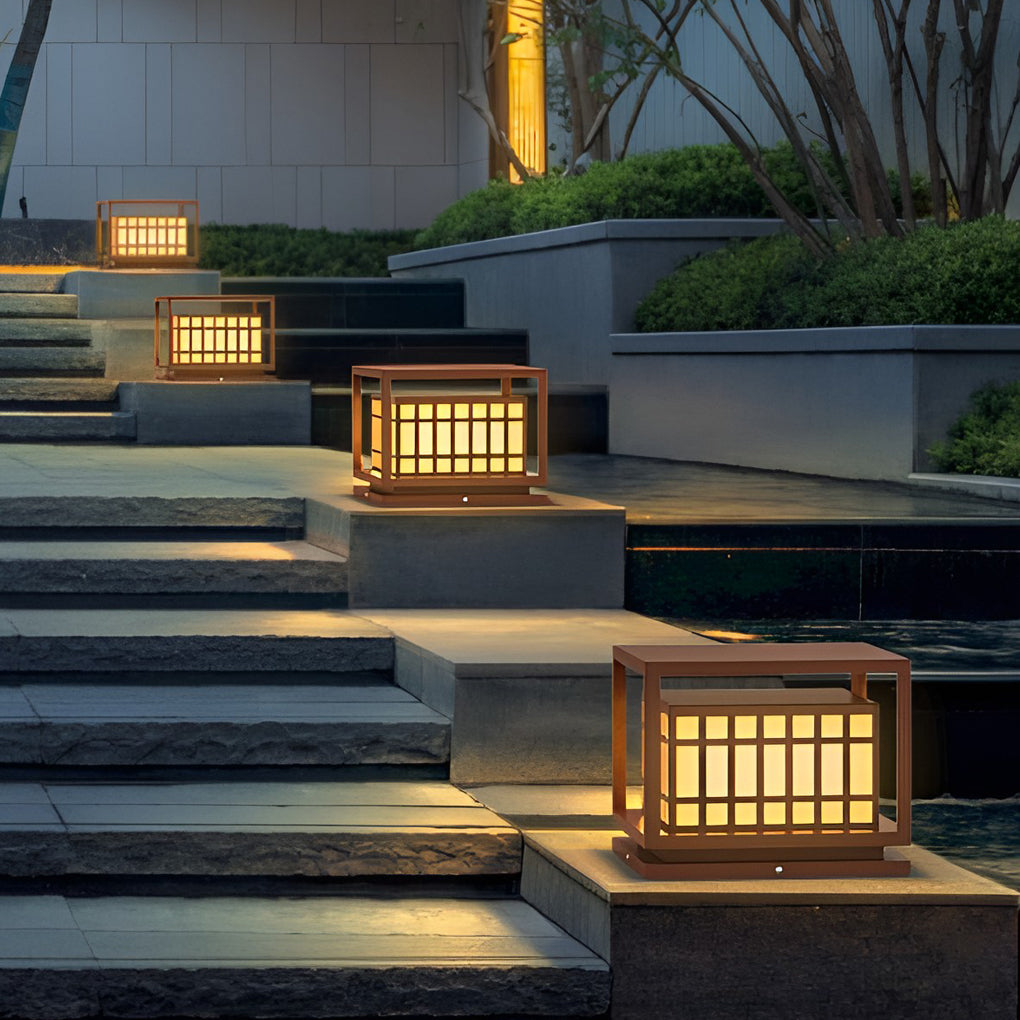 Modern Square LED Outdoor Post Light - Waterproof Brown Pillar