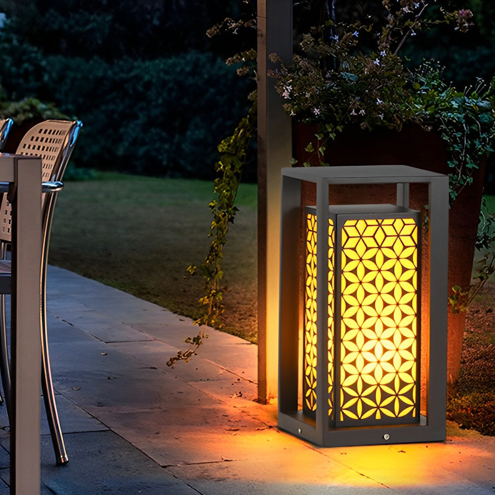Floral Pattern LED Lawn Lamp Modern Pathway Light Black