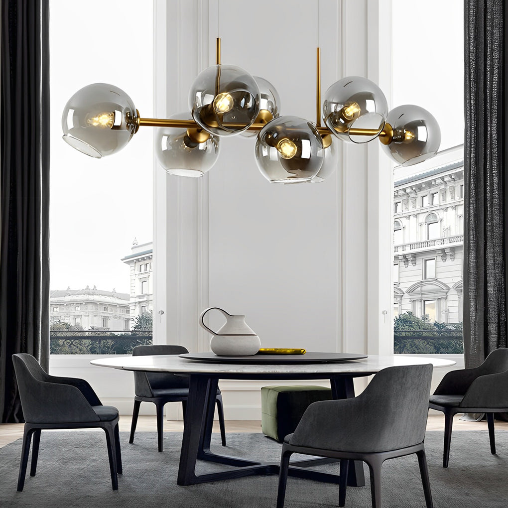 8-Light Glass Shade LED Chandelier Modern Dining Room Fixture
