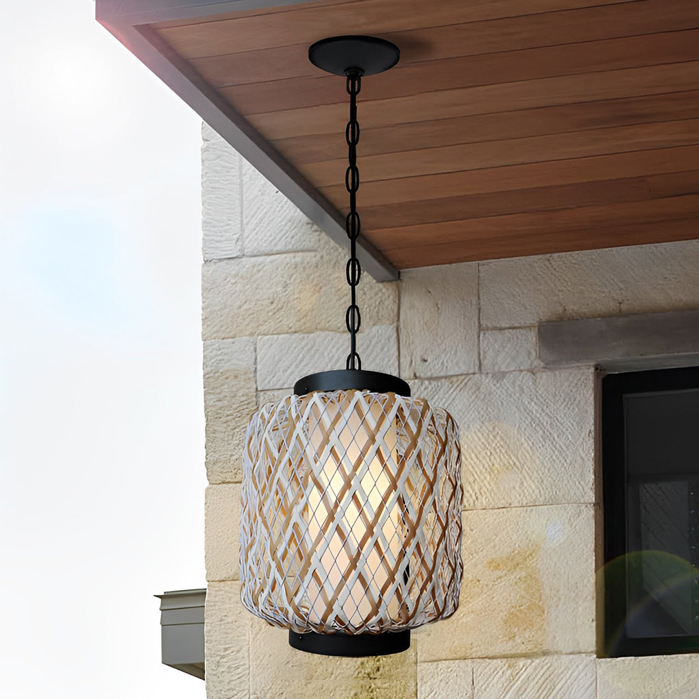 Handwoven Rattan Outdoor Pendant Light – Rustic Modern Waterproof