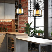 Industrial Brown Glass Pendant Light with Black Hardware