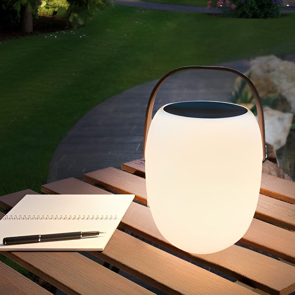 Solar LED Outdoor Lantern with Wood Grain Finish & Portable Handle
