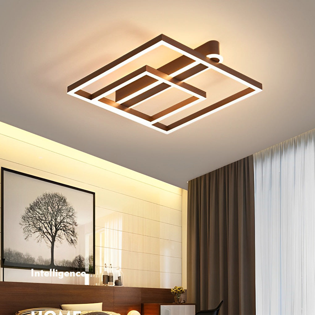 Modern Double Frame Semi Flush Ceiling Light - Aluminum & Acrylic