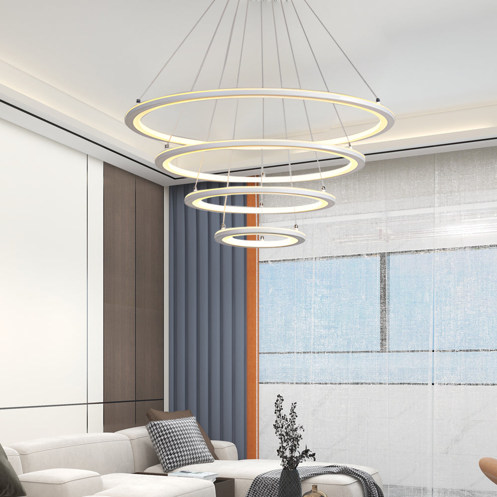 Modern 4-Ring LED Chandelier with Remote Control
