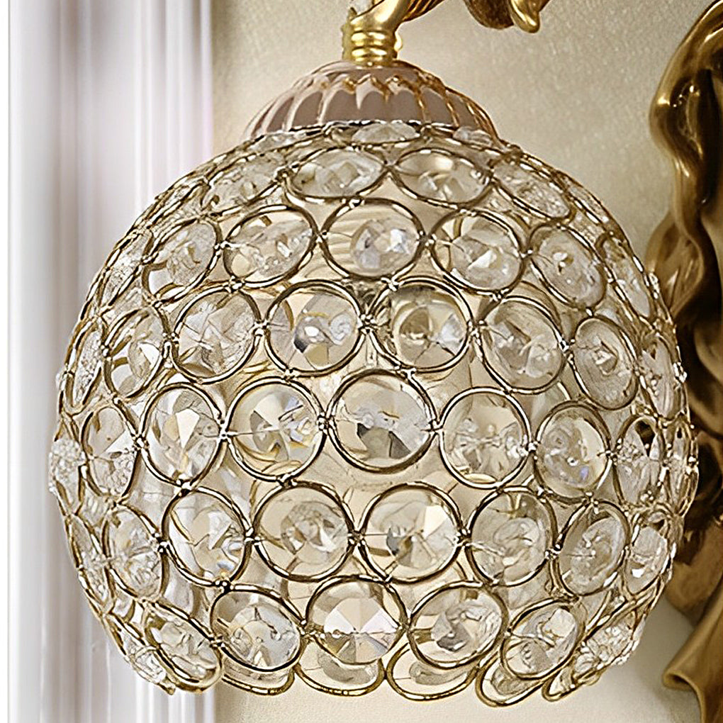 Crystal Angel Wall Sconce - Antique Gold Resin European Design