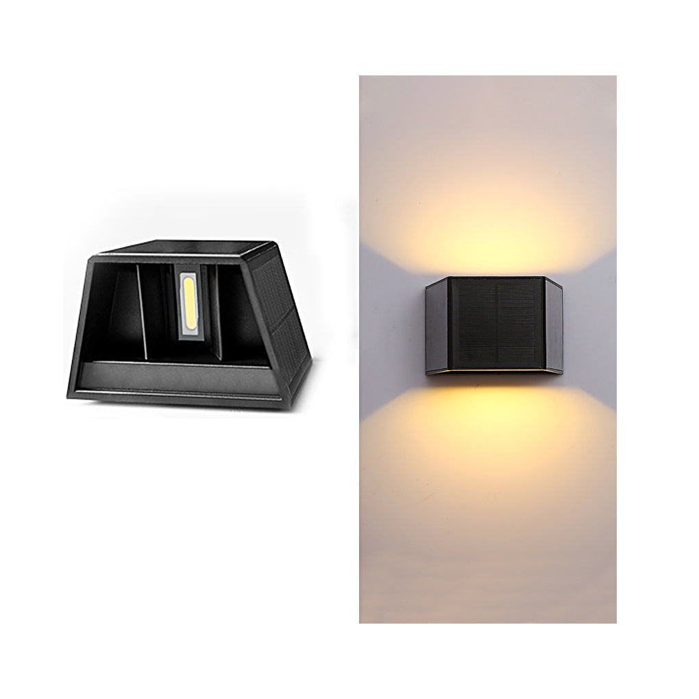 Modern Solar LED Outdoor Wall Light - Up Down Waterproof Black