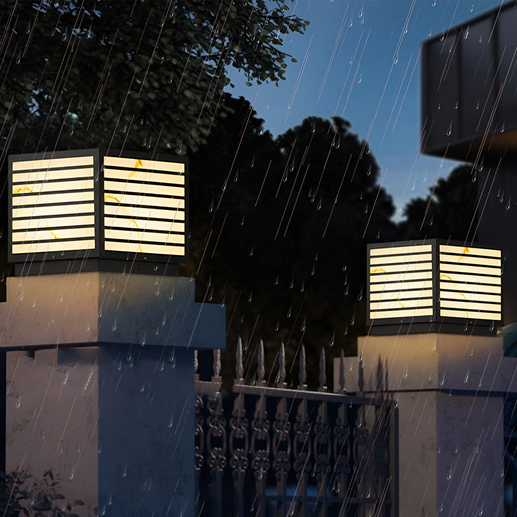 Modern Square Solar LED Outdoor Post Light | Dual Power IP65