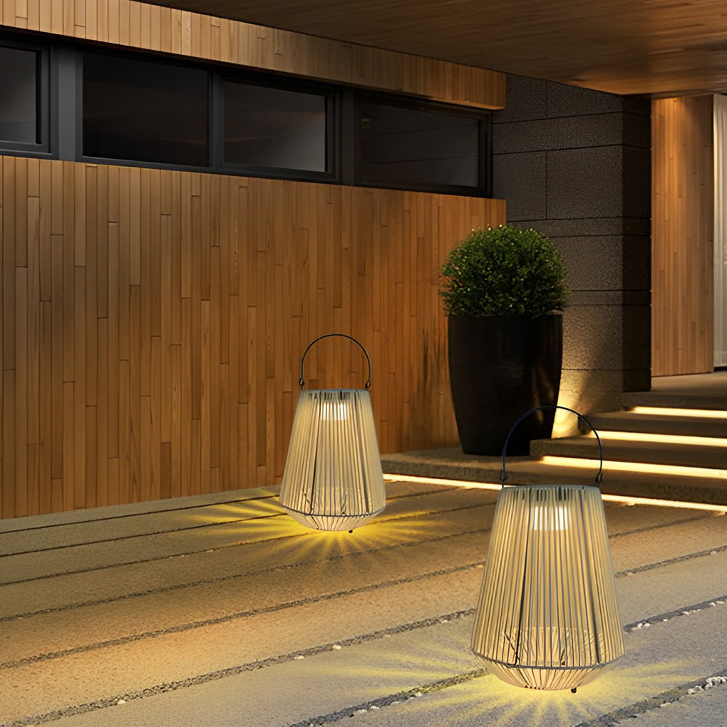 Handwoven Rattan Solar LED Outdoor Lantern with Rotatable Handle