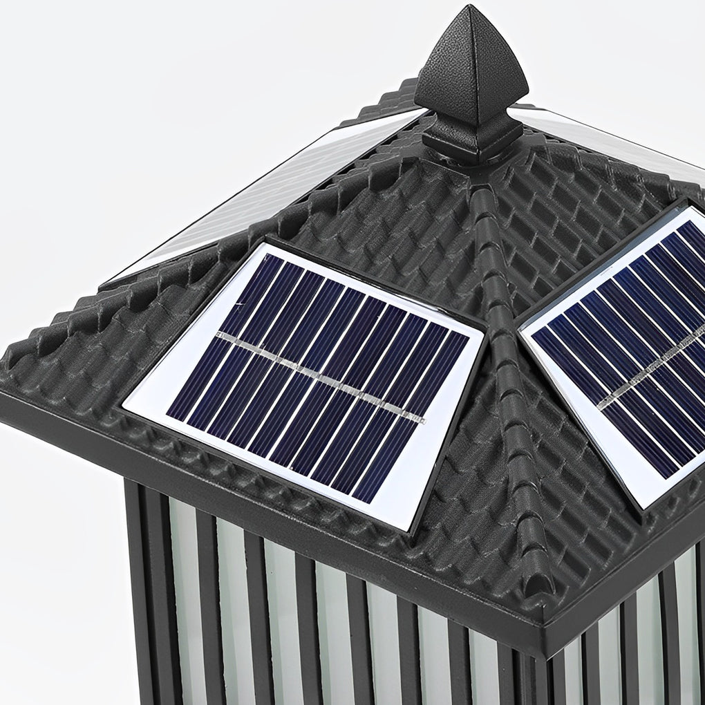 Modern Solar Fence Post Light with Die-Cast Aluminum & Glass Shade