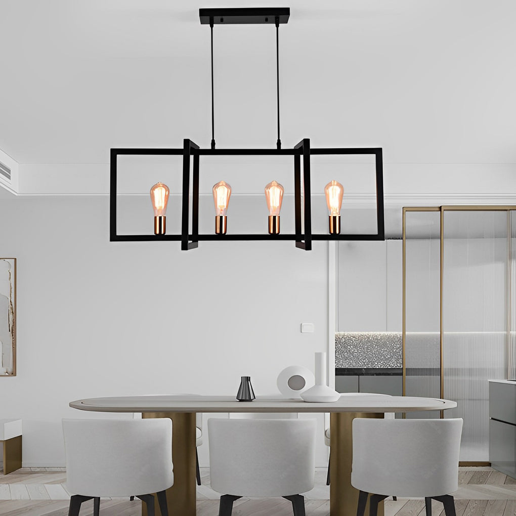 Rectangular Frame Industrial Chandelier – Black Iron Pendant Light