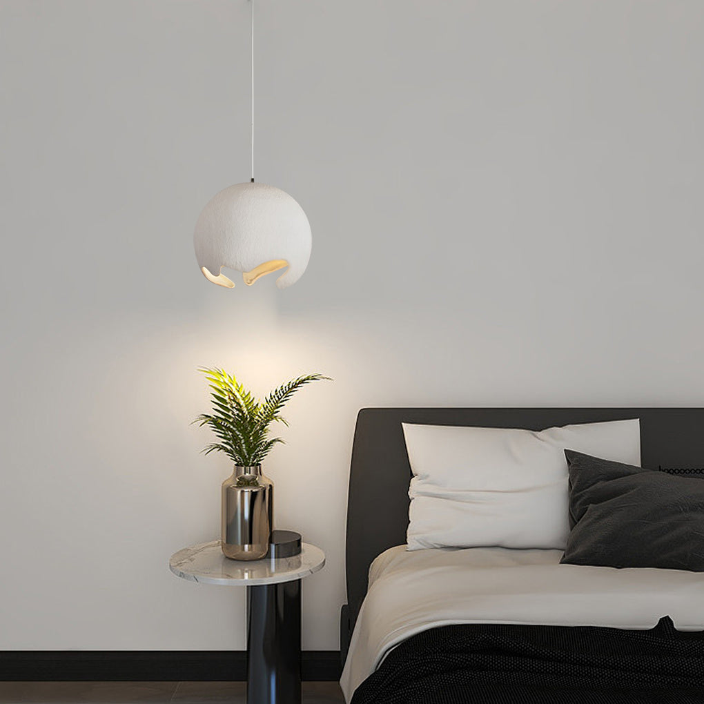Modern Irregular Ball Pendant Light - Creamy White Resin & Iron