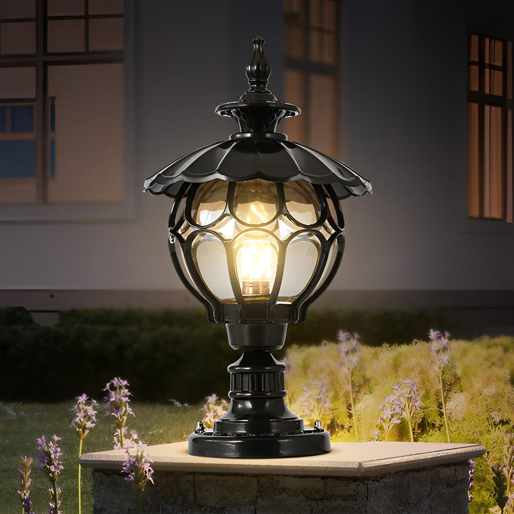 Outdoor Pillar Lamp | Cognac Glass | Die-Cast Aluminum