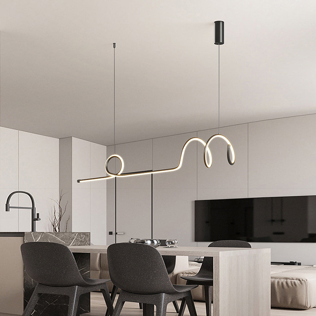 Modern Wave LED Pendant Light Dimmable Aluminum Dining Chandelier
