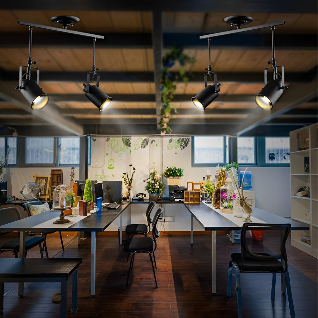 Adjustable Industrial Spotlight - Black Iron LED Directional Ceiling