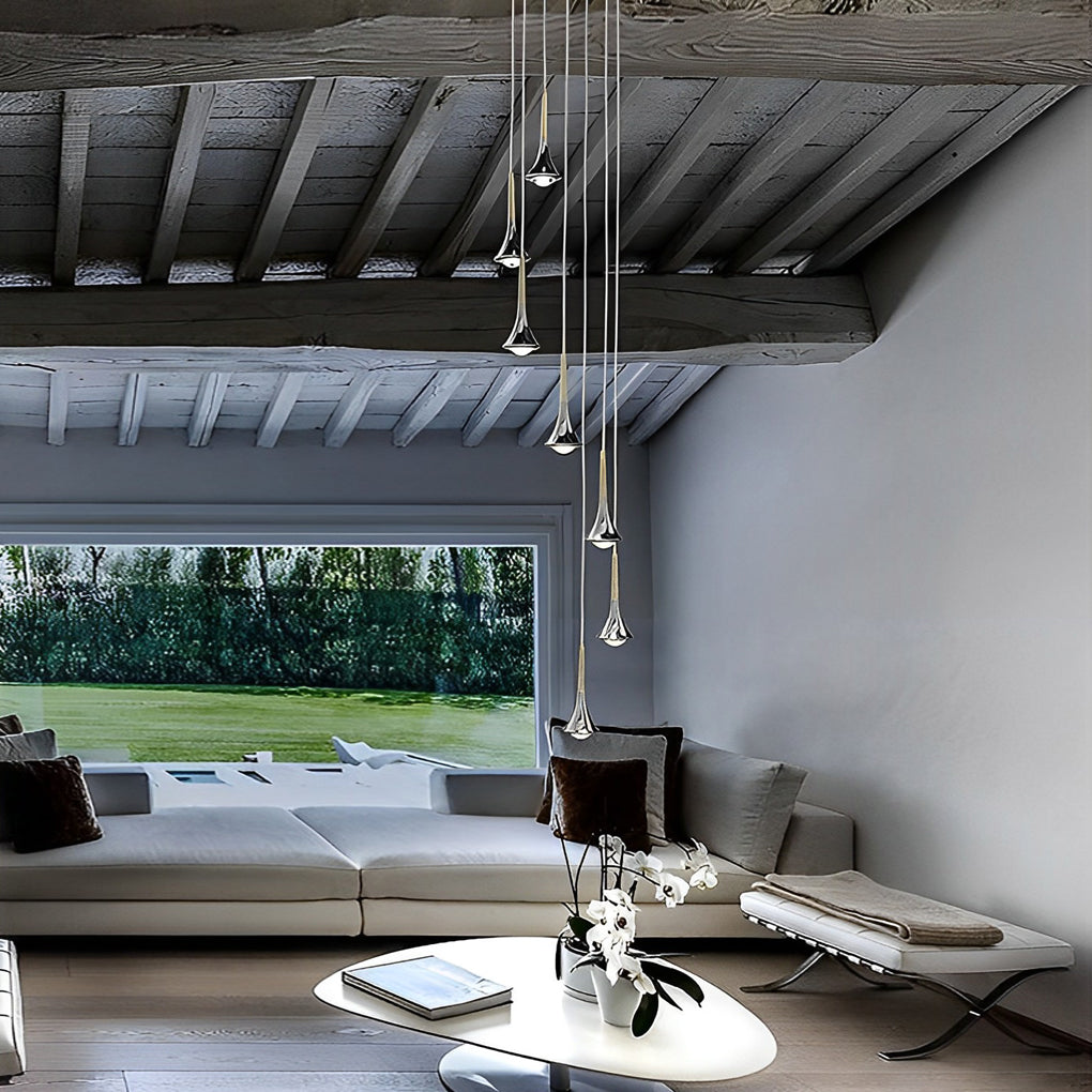 Water Drop Metal LED Pendant Light Modern Nordic Staircase Chandelier
