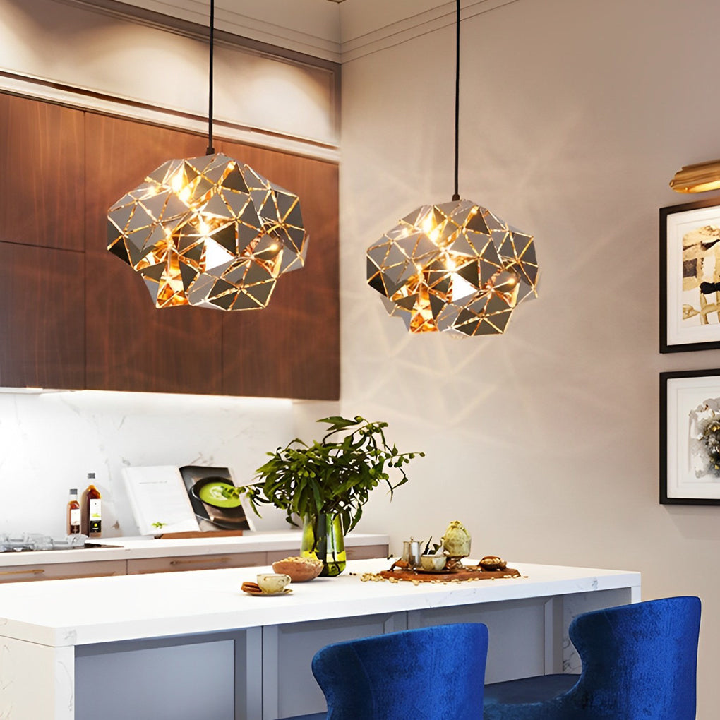 Modern Hollow Stainless Steel Pendant Light - Geometric Design