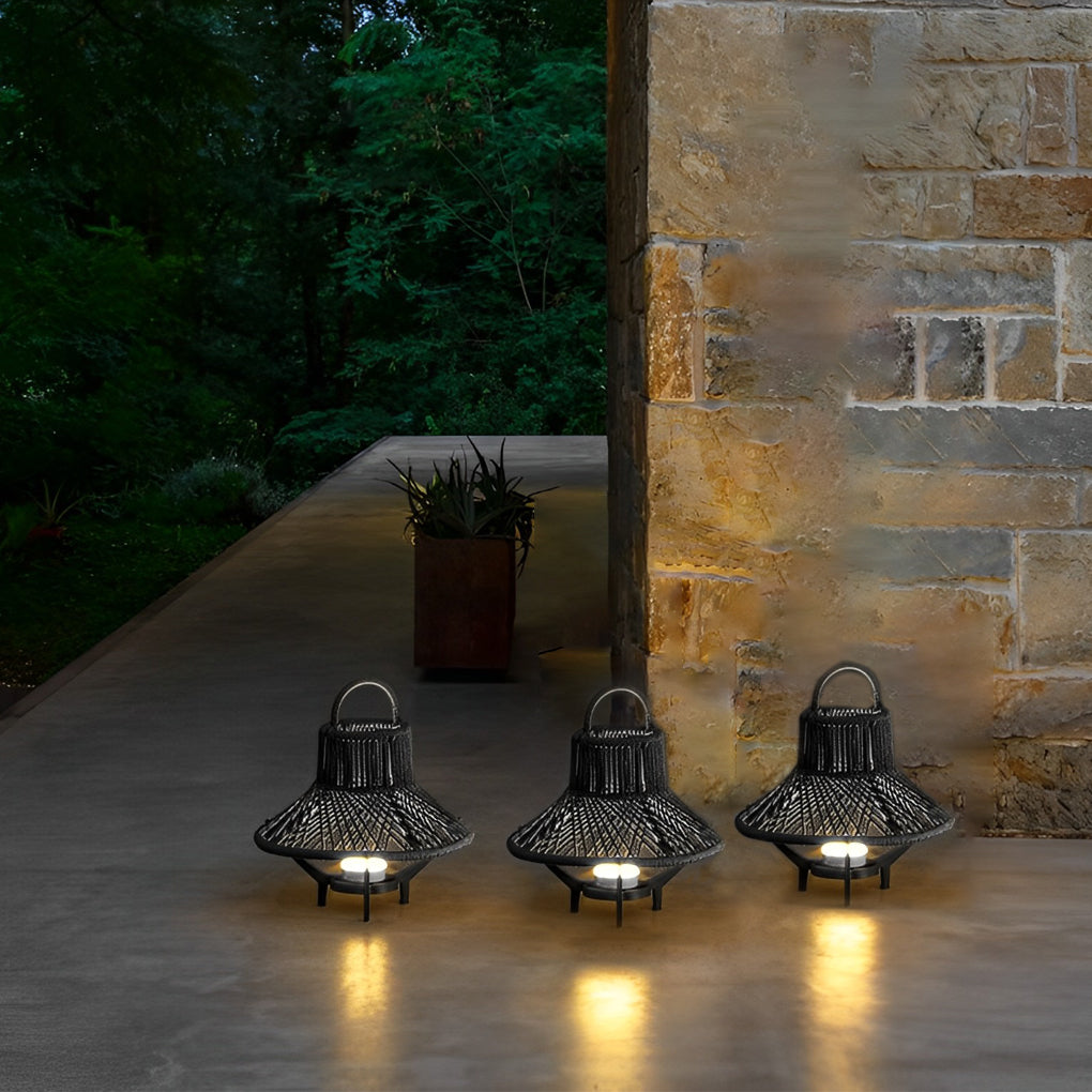 Rustic Tribal Outdoor Floor Lamp - Stainless Steel Black Finish
