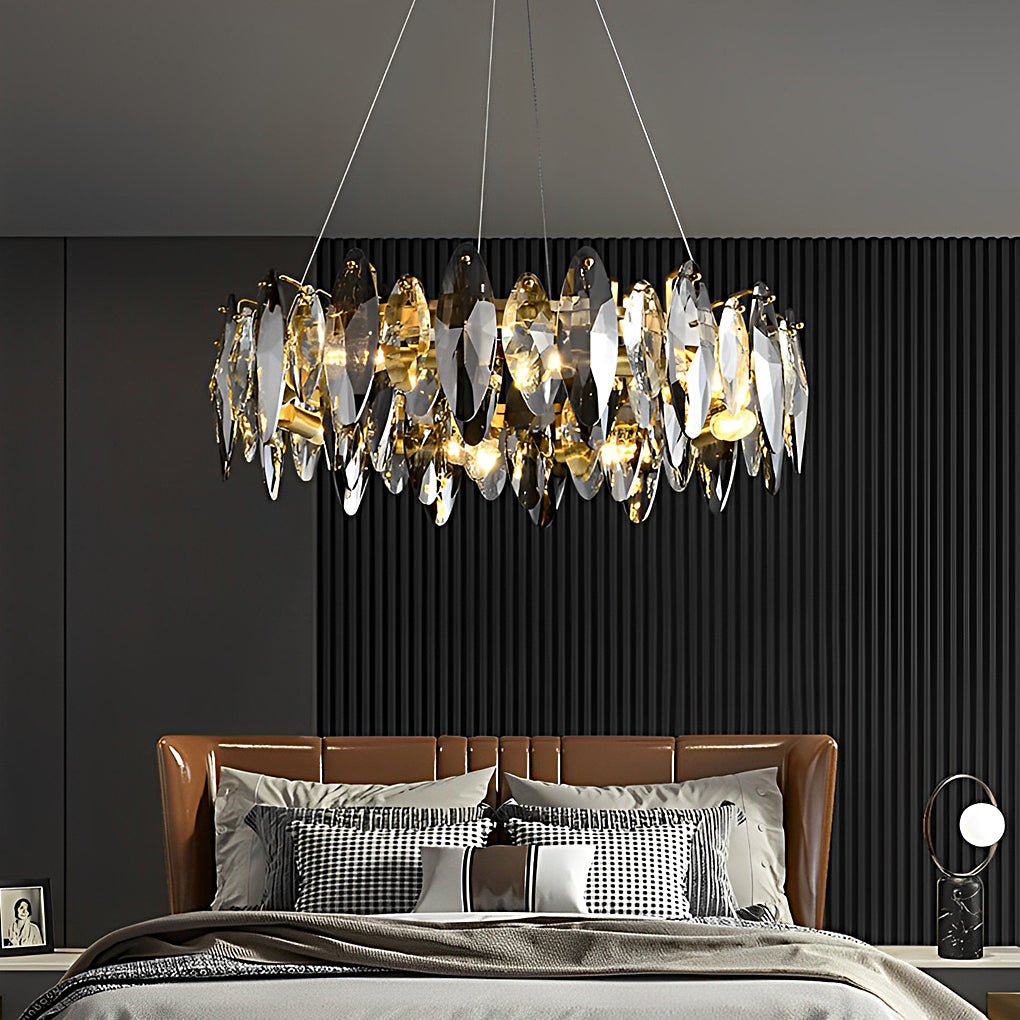 Modern Crystal Chandelier with Smoke Gray Oval Shades