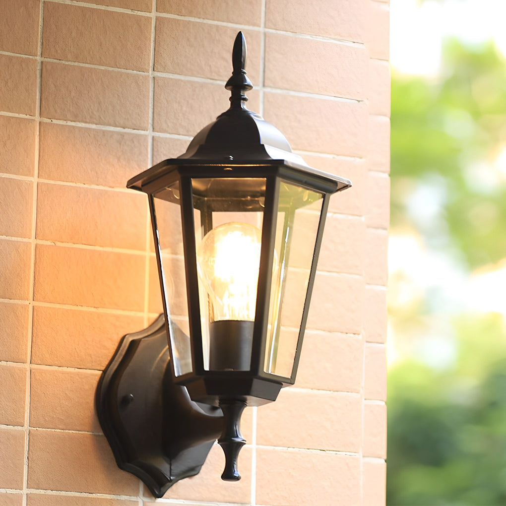 Hexagonal Outdoor Wall Light - Die-Cast Aluminum & Glass