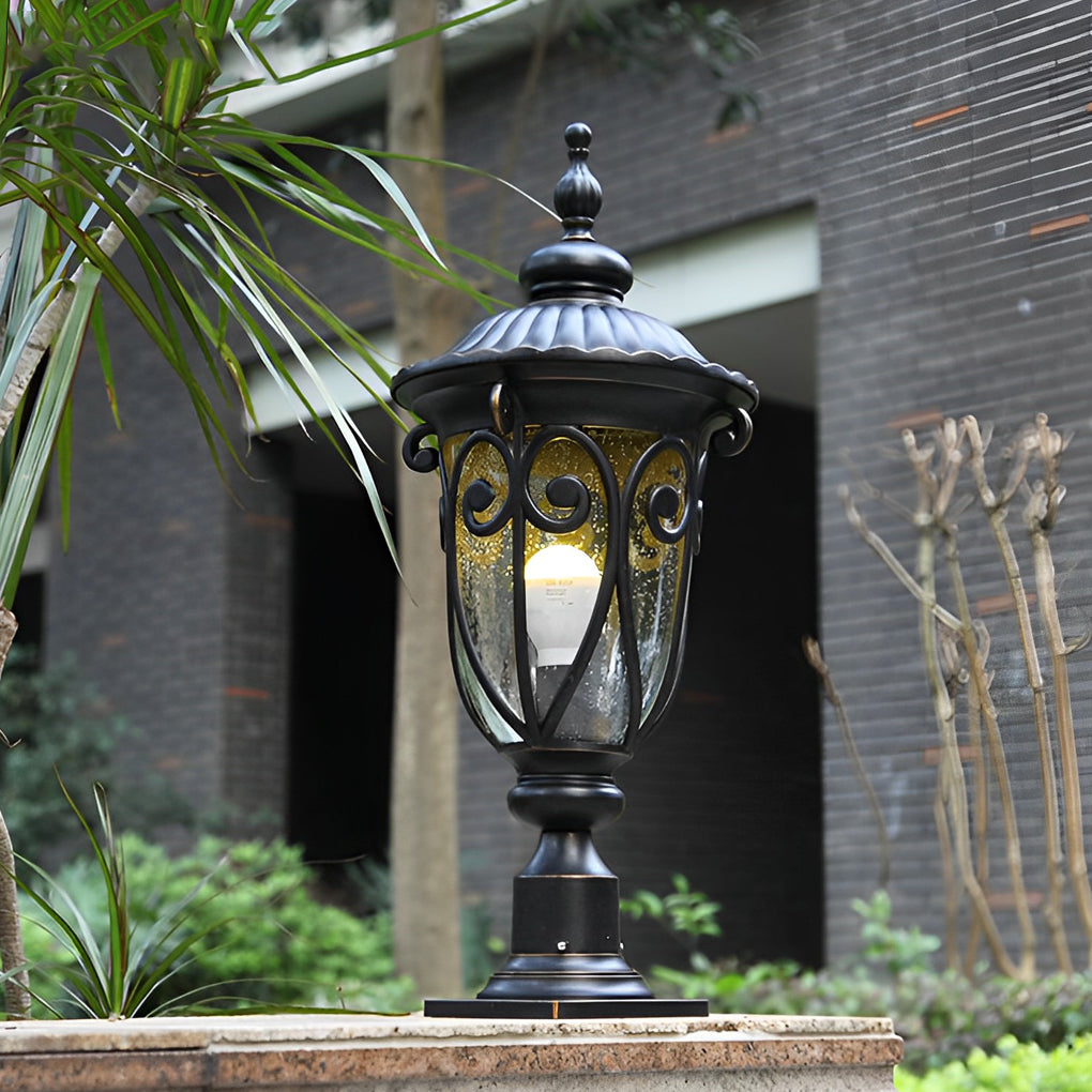 Bubble Glass Outdoor Post Light - Modern Black Aluminum Pillar Lamp