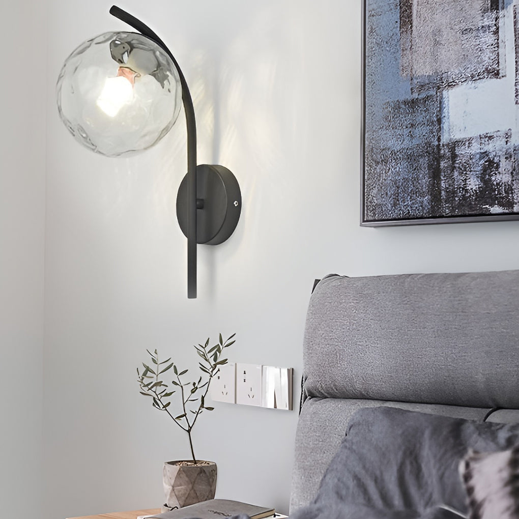 Glass Ball Wall Sconce with Metal Frame - Modern Plug-In Light