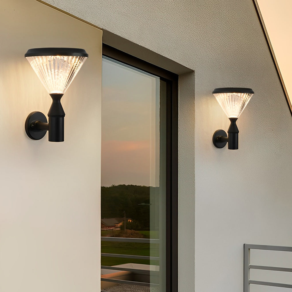 Solar LED Outdoor Light with Ribbed Shade in Black