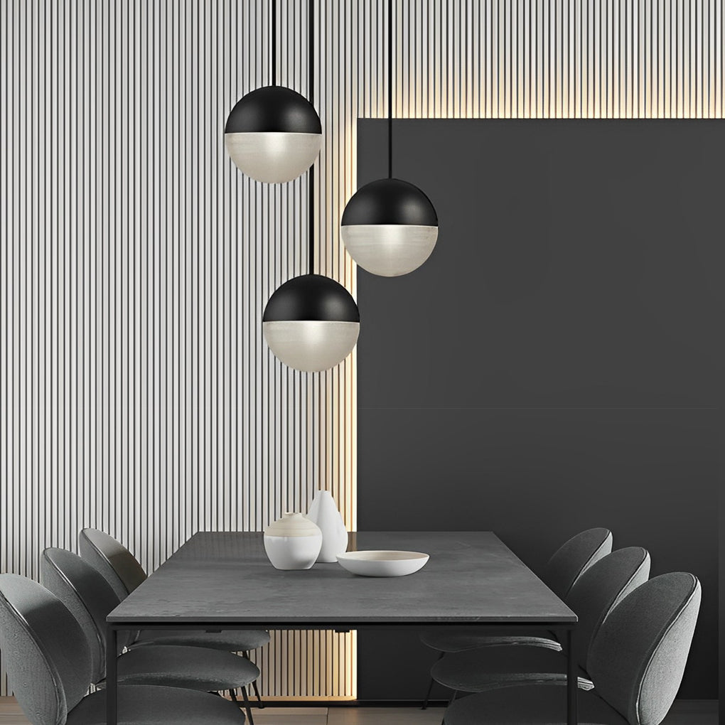 Modern Glass Globe Pendant Light with Gold & Black Finish