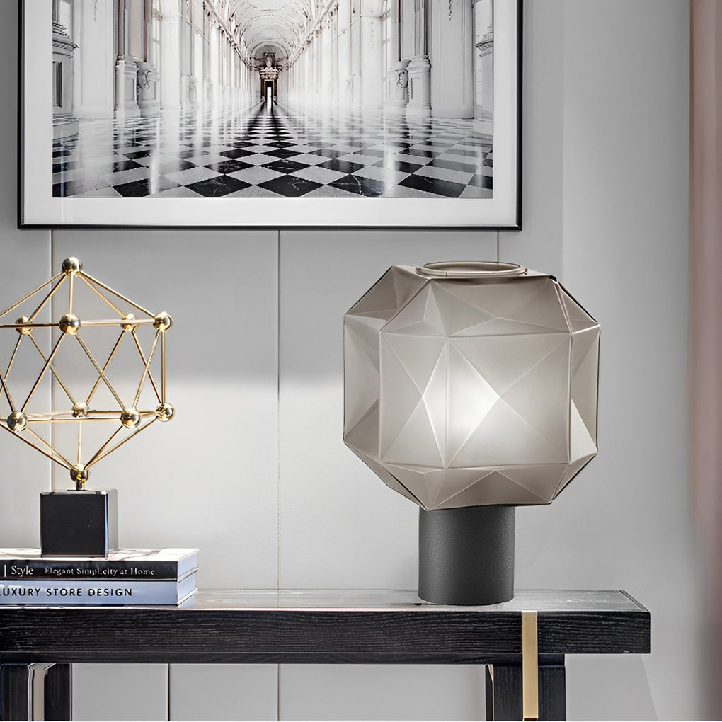 Modern Smoke Glass Orb Table Lamp with Cylinder Base
