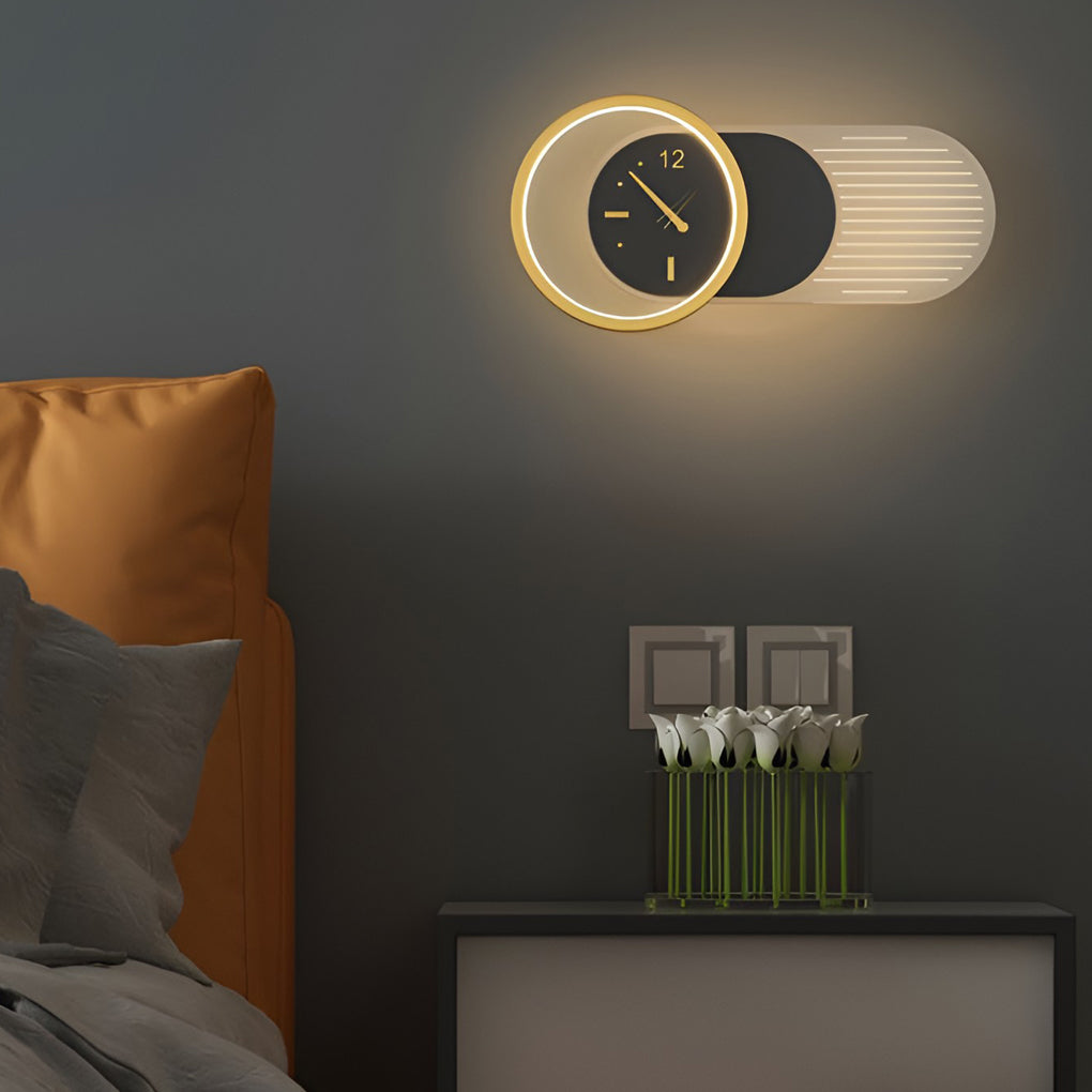 Modern Clock-Shaped LED Wall Sconce - Aluminum & Iron Finish