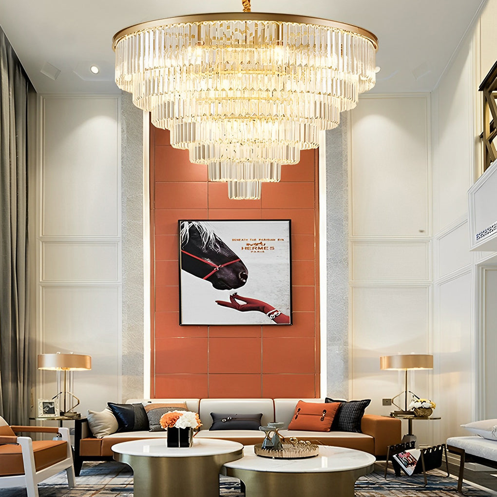 4-Tier Crystal Glass Modern Chandelier with Three-Step Dimming
