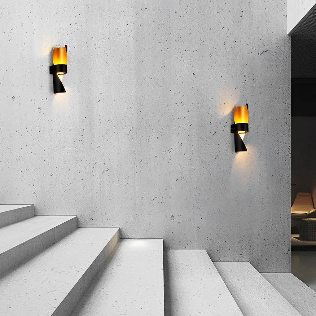 Spiral Outdoor Wall Light Up Down Gold Interior Die-Cast Aluminum