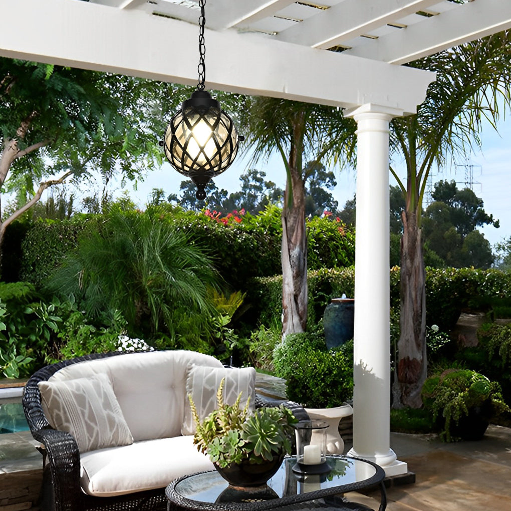 Tea Glass Globe Outdoor Pendant Light Modern Aluminum Lantern