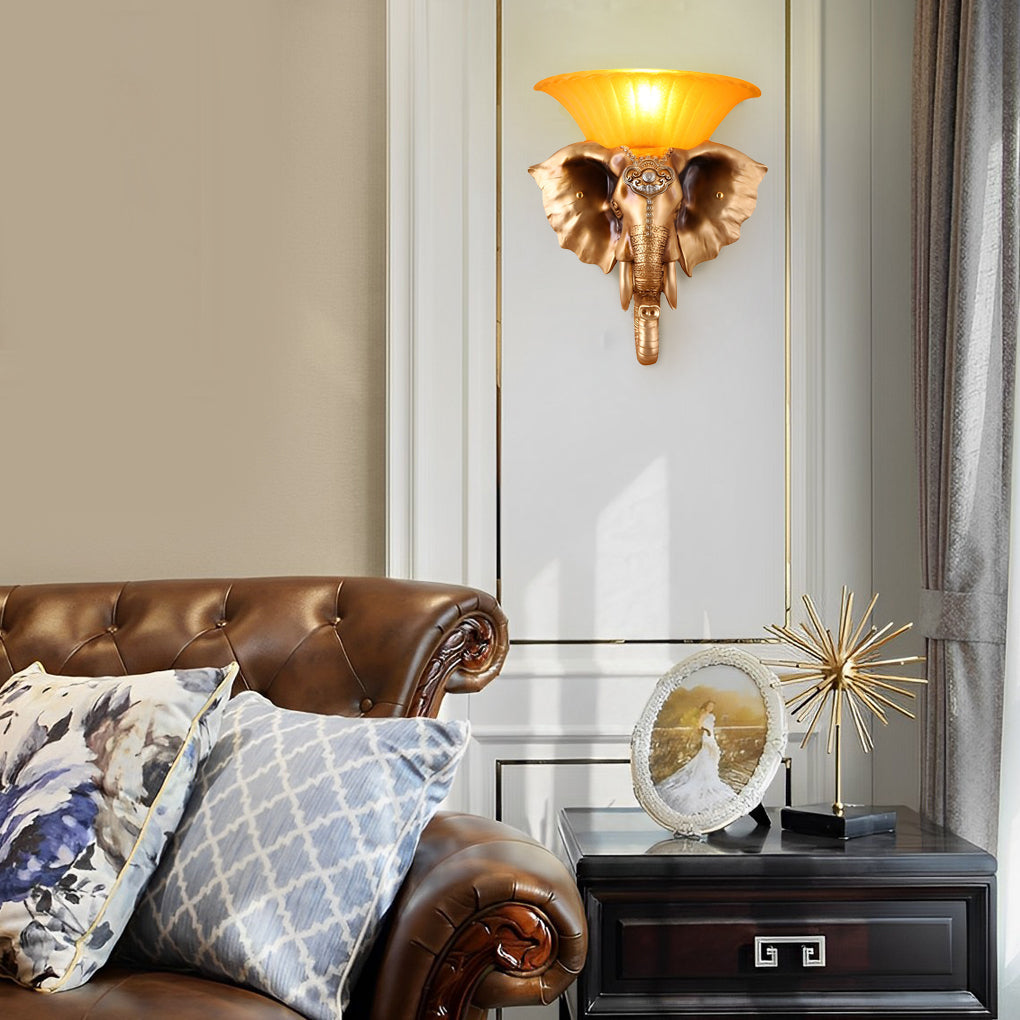 Elephant Resin Wall Sconce with Glass Shade – Modern Luxury Lighting