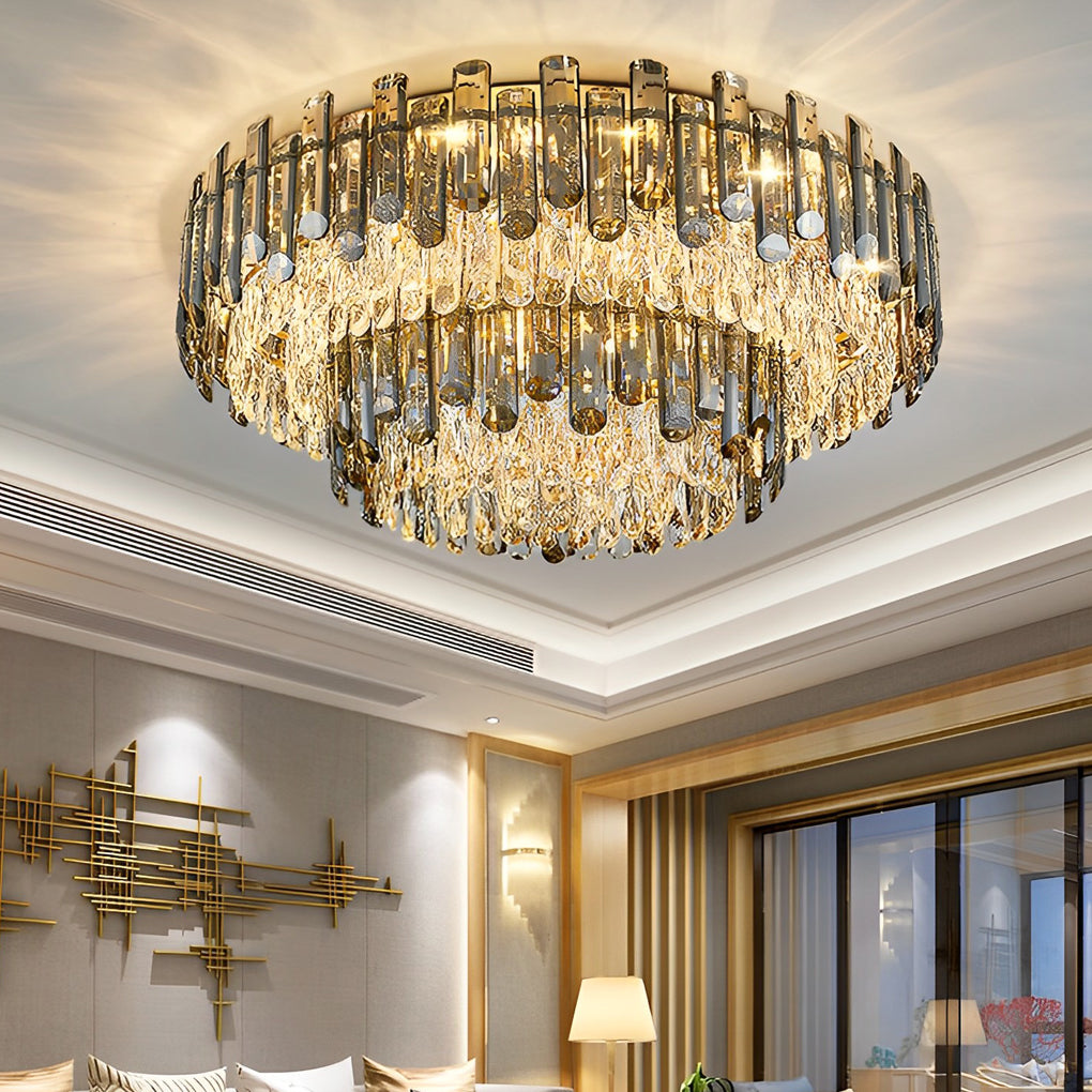 Round Crystal Flush Mount Ceiling Light with 3-Step Dimming