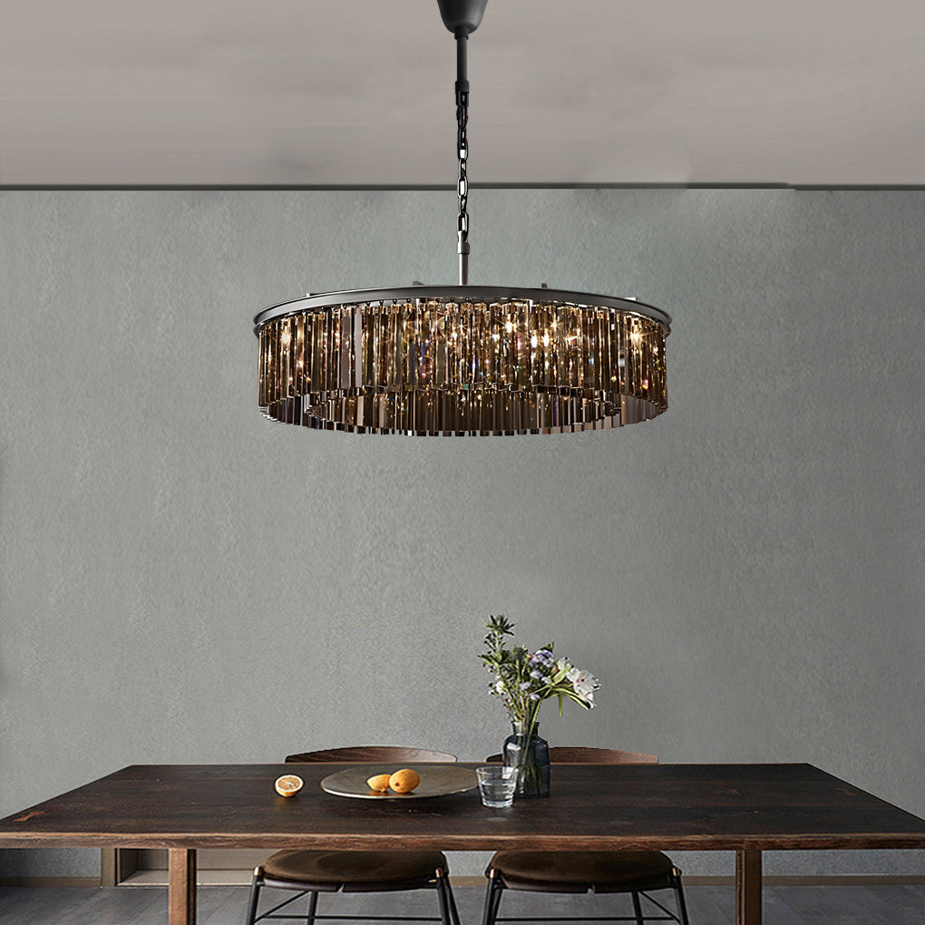 Crystal Metal Chandelier - Mid-Century Modern Round Pendant Light