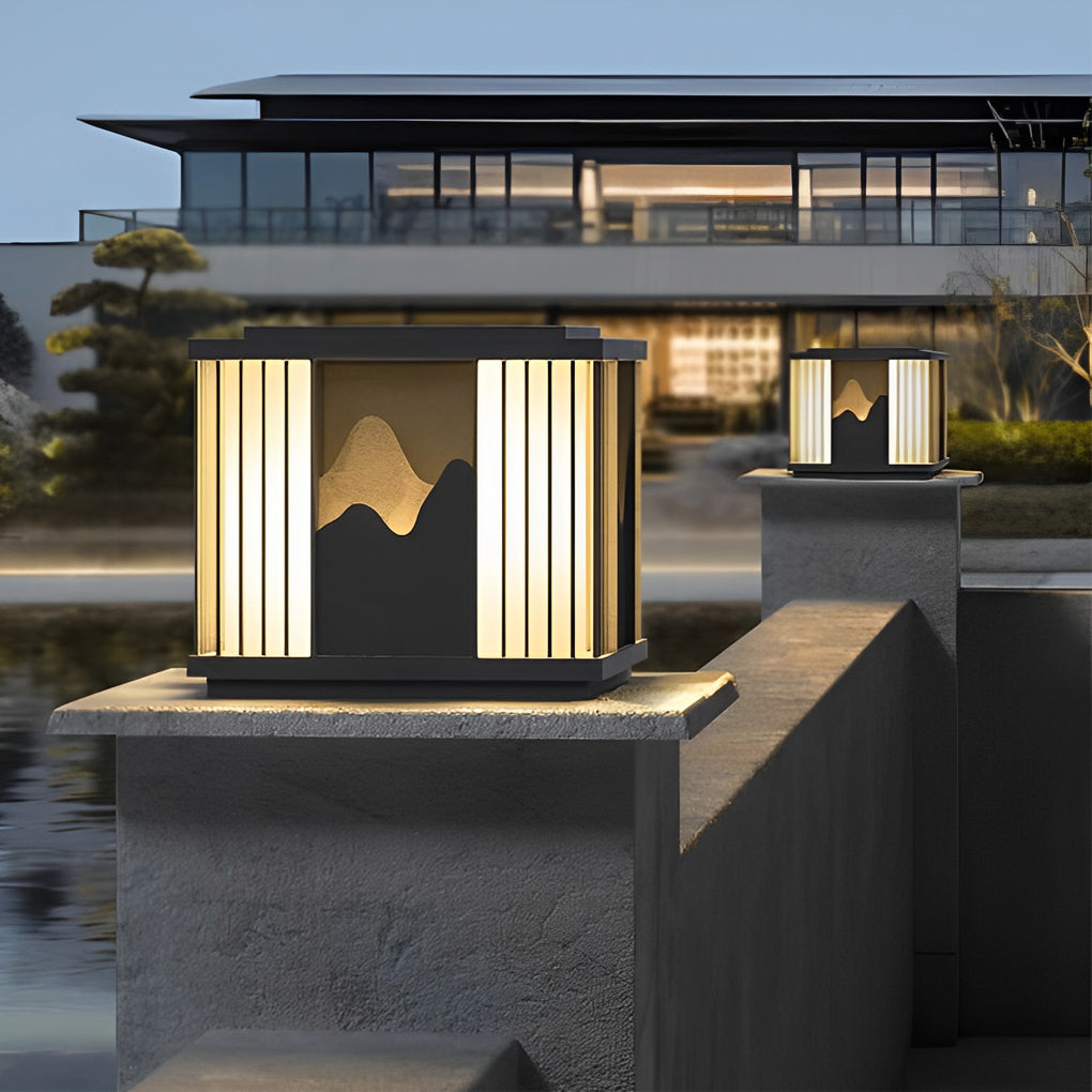 Mountain Scenery Solar Post Cap Light - Waterproof LED Outdoor