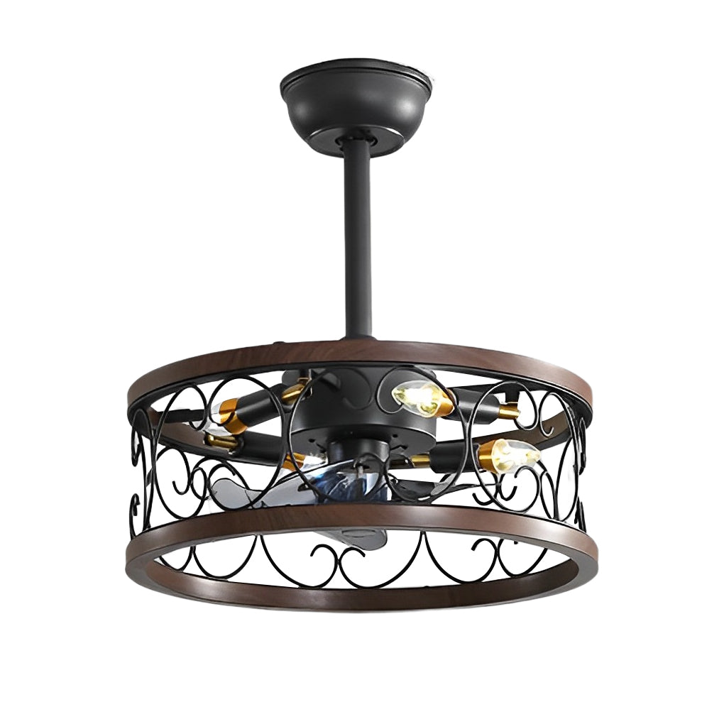 Retro Bladeless Ceiling Fan with Remote & Dimmable LED Light