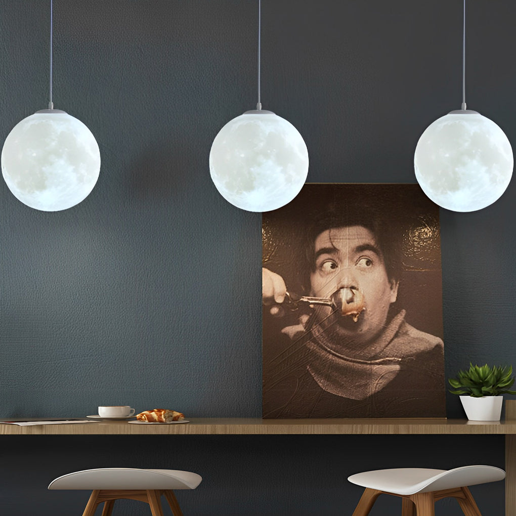 3D Moon Pendant Light Modern Nordic Spherical Hanging Lamp