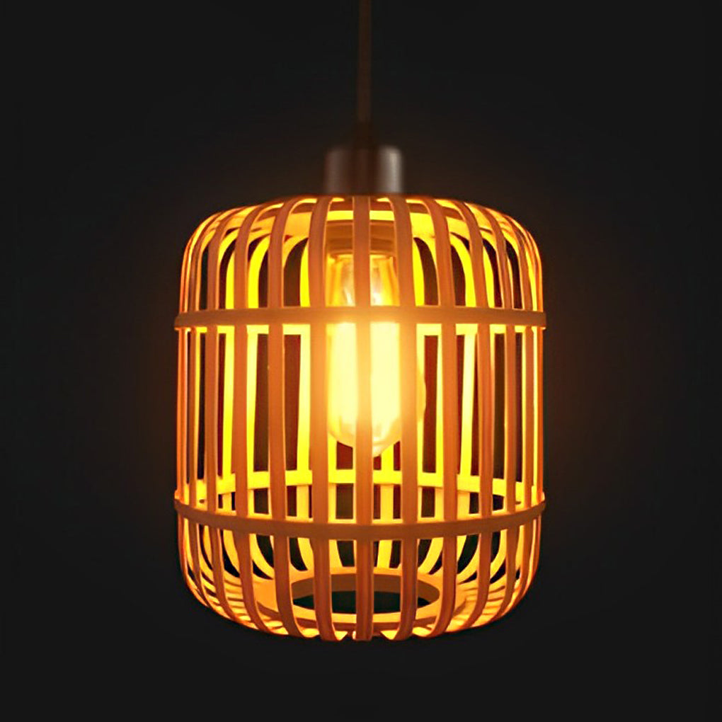 Handwoven Rattan Lantern Pendant Light - Rustic Modern Ceiling Lamp