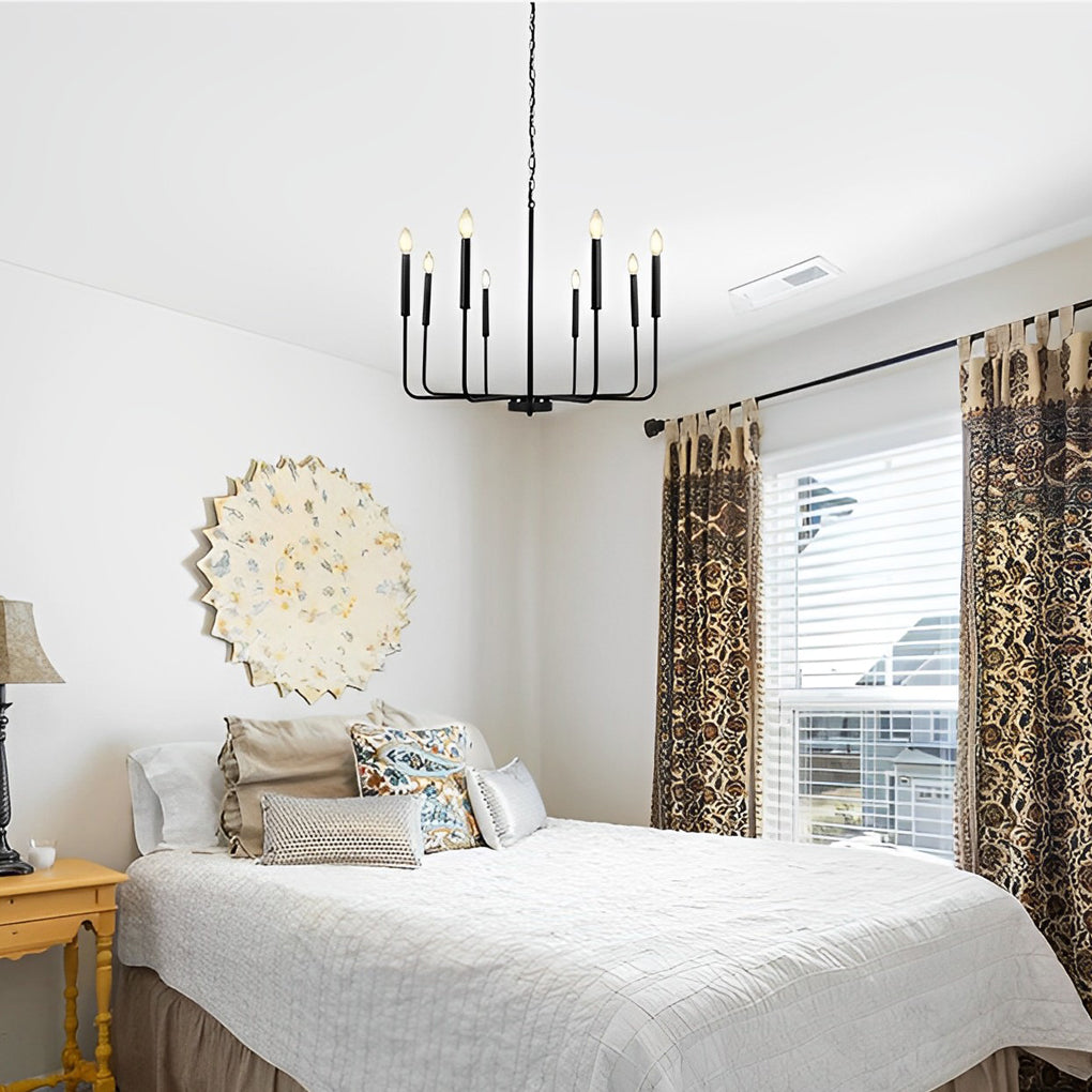 8-Light Industrial Chandelier with LED Three-Step Dimming