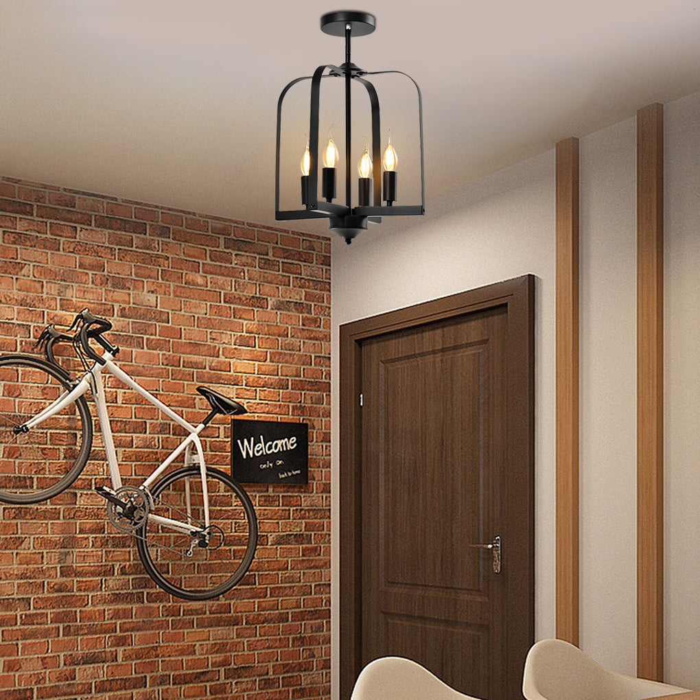 Industrial Iron Cage Pendant & Ceiling Light Fixture - Black