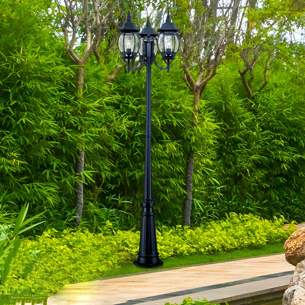 3-Light Black Aluminum Garden Lamp Post - Waterproof Outdoor Street
