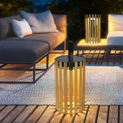 Solar Wooden Lantern Floor Lamp with Aluminum Handle - Waterproof
