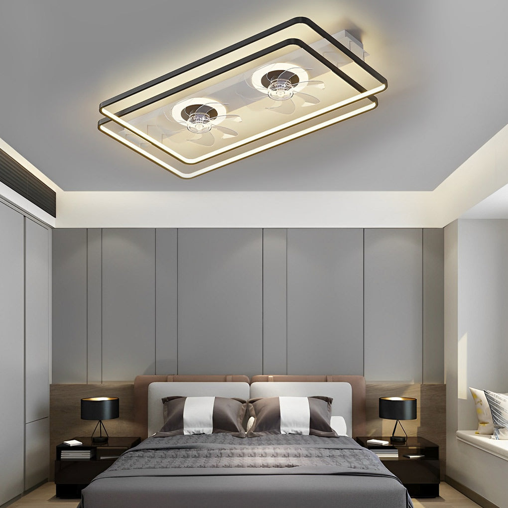 Modern Rectangular Bladeless Ceiling Fan with Dimmable LED Light