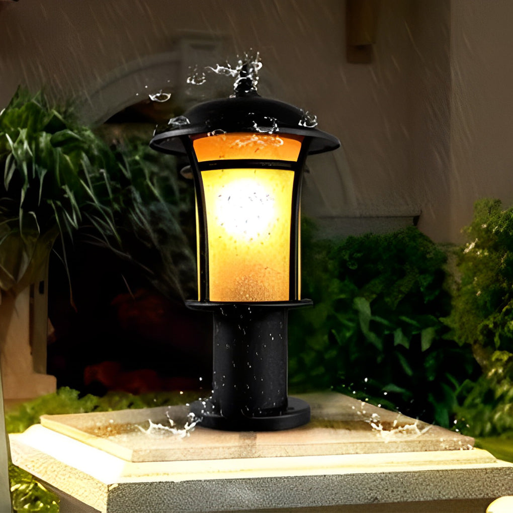 Traditional Iron & Glass LED Garden Lamp – Waterproof Outdoor Post