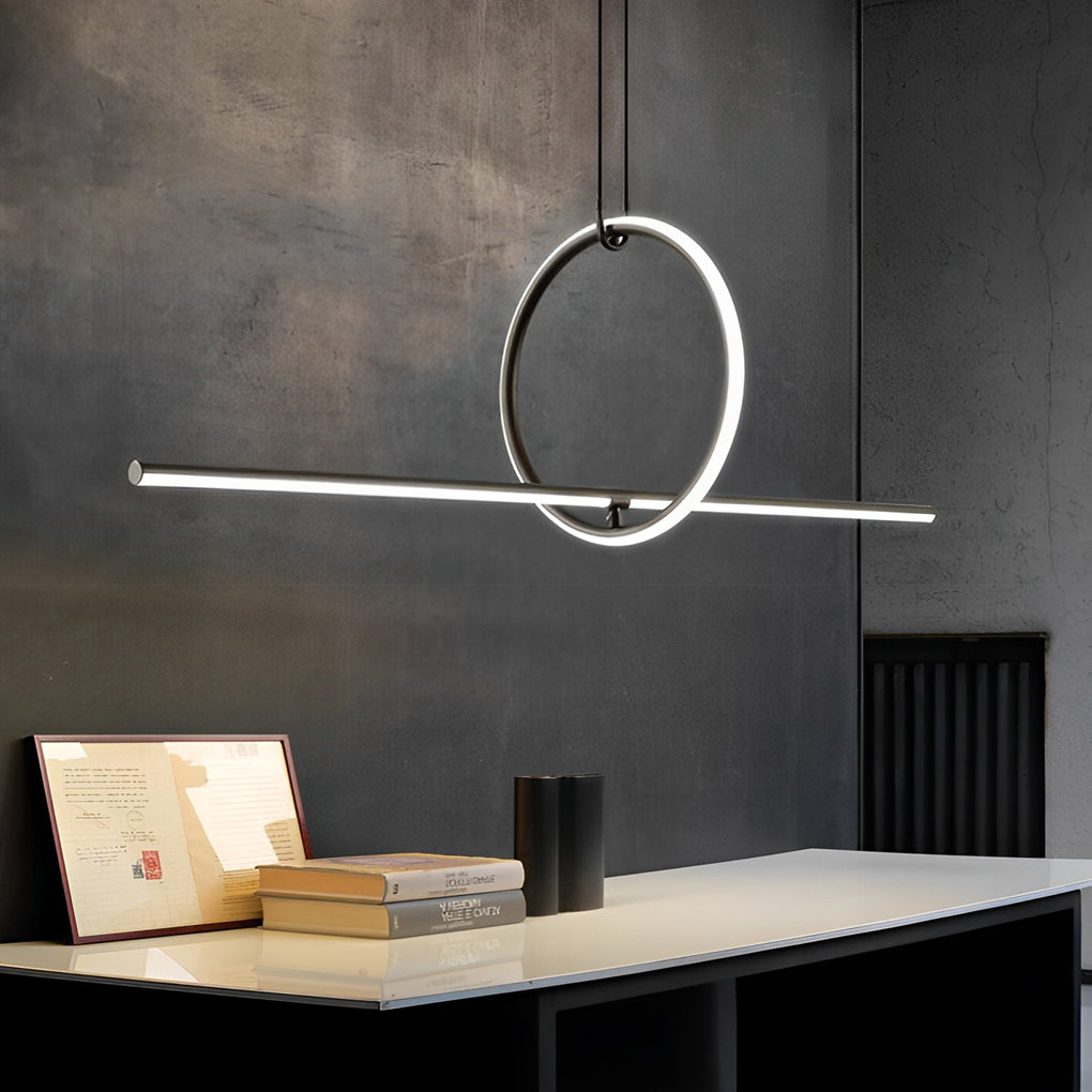 Modern Linear Ring LED Pendant Light with 3-Step Dimming - Black