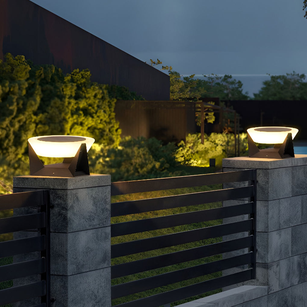 Solar LED Outdoor Post Light - Gray Stainless Steel Pillar Lamp