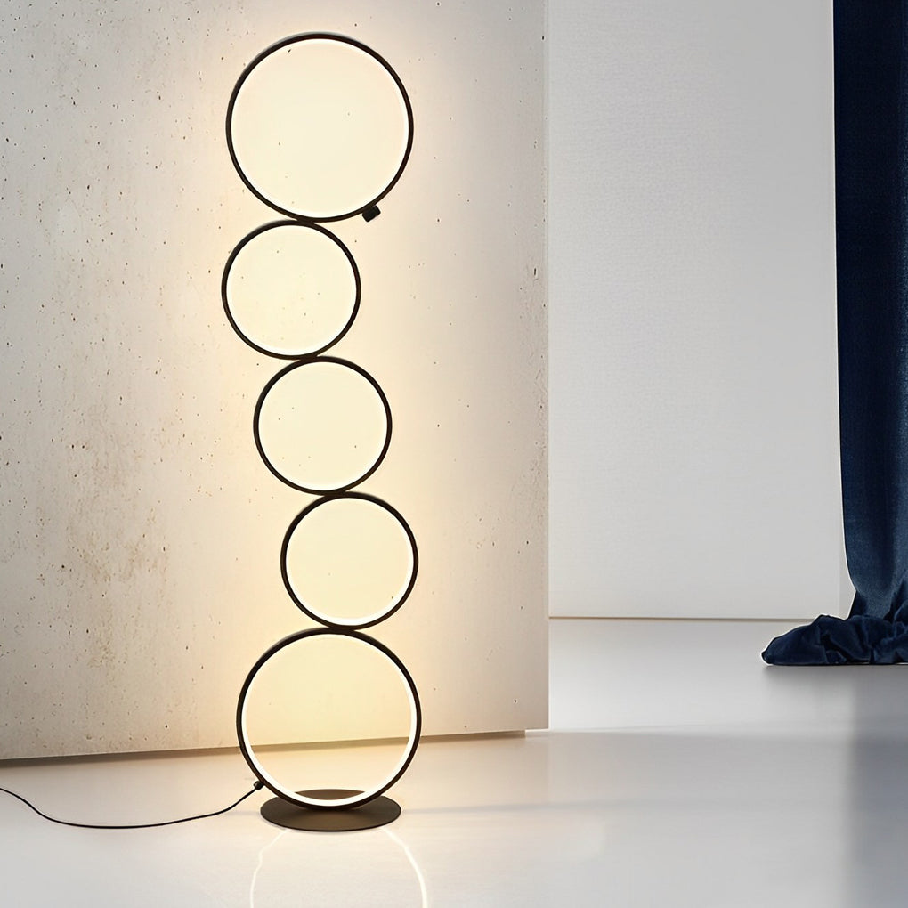 Modern 5-Ring LED Floor Lamp with Dimmer | Aluminum & Iron