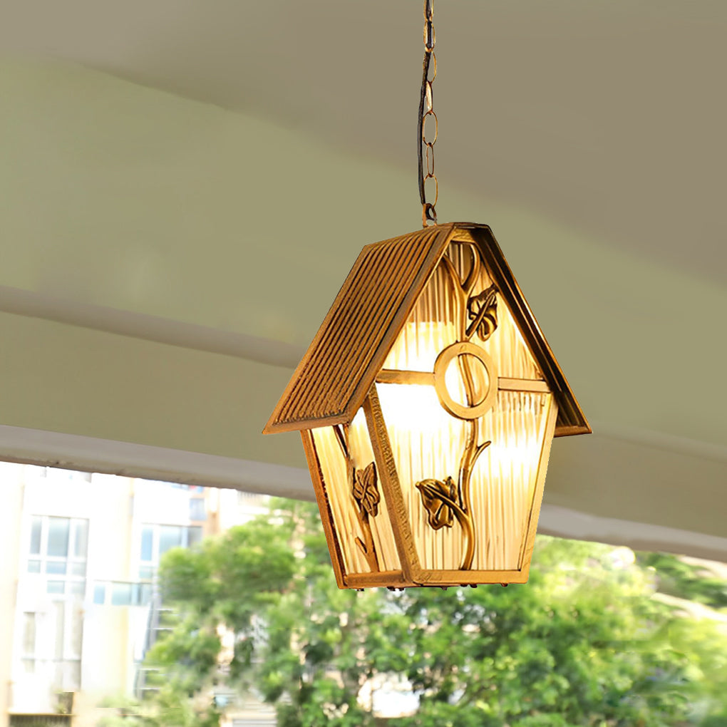Modern Glass Outdoor Pendant Light - Weatherproof Aluminum Bronze