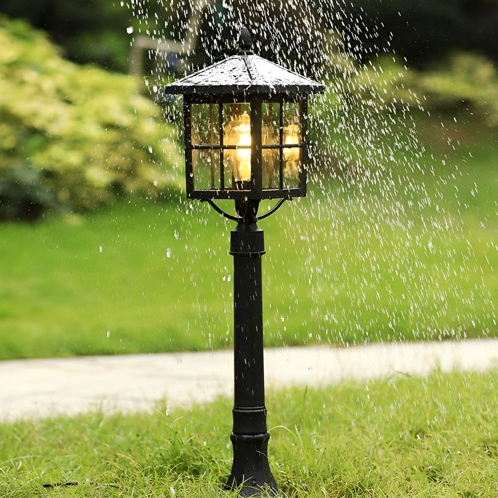 Retro Black Aluminum Solar & Hardwired Outdoor Lawn Lamp